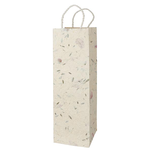 Geschenktüte L, Flasche PINK FLOWERS, Loktapapier handgeschöpft