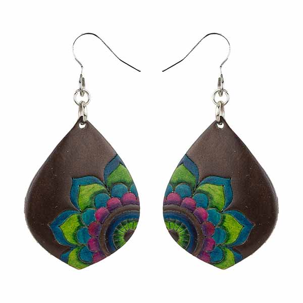 Ohrringe FLOWER Tropfen blau-grün-magenta, Flaschenkürbis