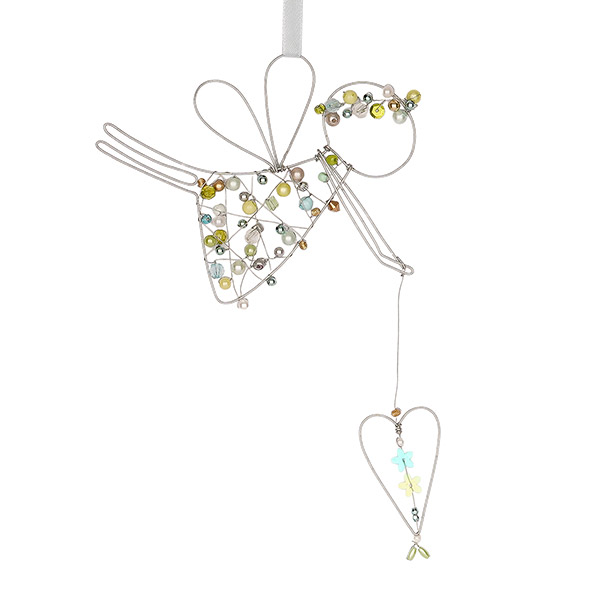 Perlendekoration ENGEL MIT HERZ 13 cm, aqua