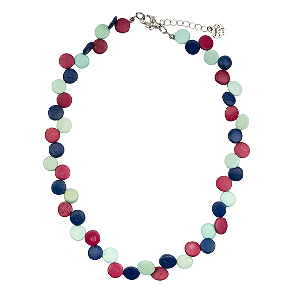 Halskette Puntos einreihig, mint-blau-rot, Kokosnuss