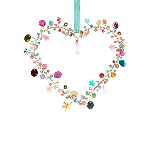 Perlendekoration HERZ mit kleinem Kristall 13 cm, multicolor