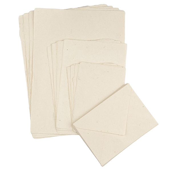 Loktapapiere 50er SET, natur, Briefbögen + Briefumschläge, Loktapapier handgeschöpft / CONTIGO Fairtrade Onlineshop
