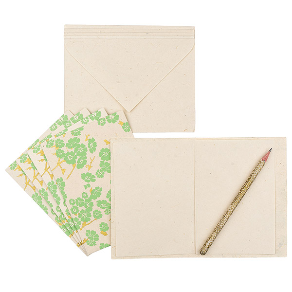 5 Karten mit Umschlag CHERRY TREE, natur-mint-gold, Lokta ha / CONTIGO Fairtrade Onlineshop
