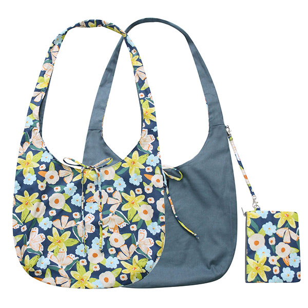 Wendetasche PETROL FLOWERS, blau-grün, bedruckte Baumwolle