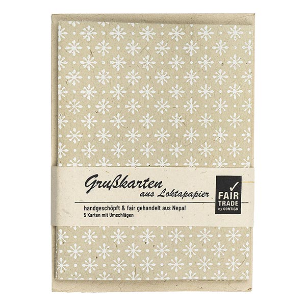 5 Karten mit Umschlag MOSAIK sand-weiß, Lokta / CONTIGO Fairtrade Onlineshop