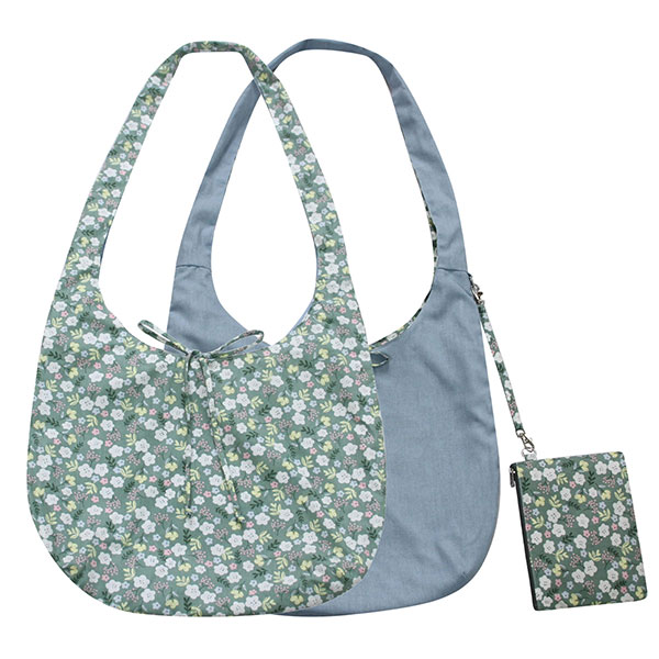 Wendetasche MINI FLOWERS, grün, blau, bedruckte Baumwolle