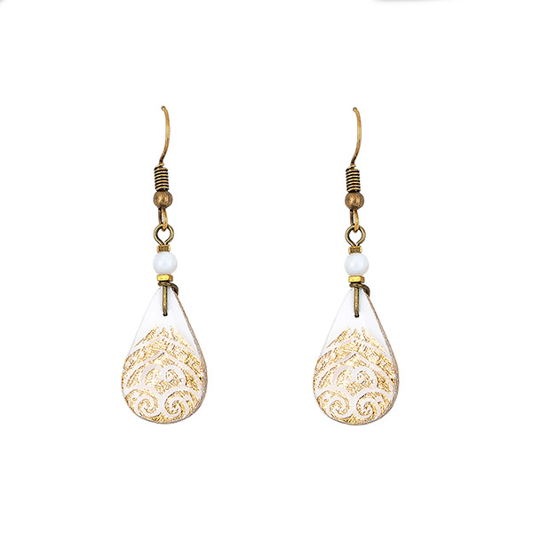 Ohrringe Drop Rankenspiel weiß-gold, Fliese