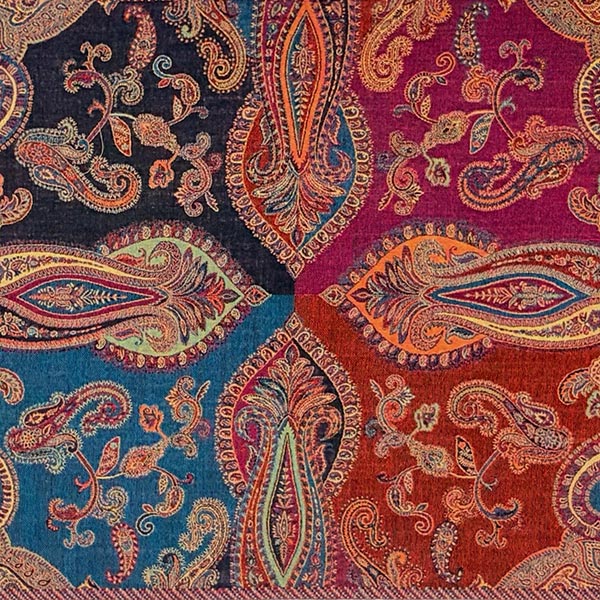 Wollschal PAISLEY dunkelblau-beere-orange,200x70cm Wolle / CONTIGO Fairtrade Onlineshop