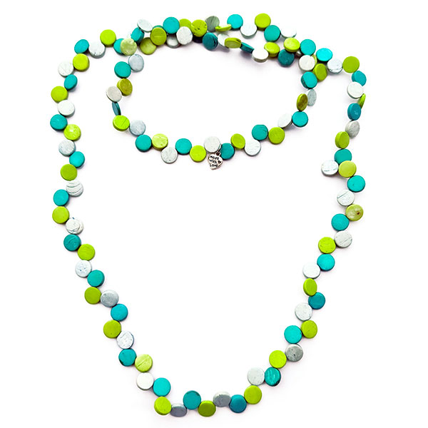 Halskette Puntos 100cm, blau-grün, Kokosnuss
