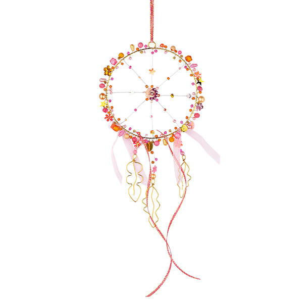 Perlendekoration TRAUMFÄNGER 13cm, magenta-gold