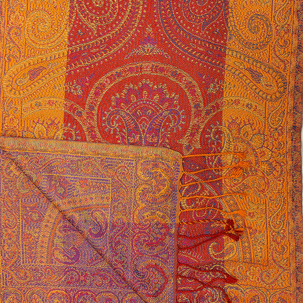 Schal PAISLEY curry-rot-blau-mix, 165x35cm, Seide / CONTIGO Fairtrade Onlineshop