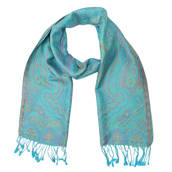 Schal PAISLEY türkis-grün-rot-mix, 165x35cm, Seide / CONTIGO Fairtrade Onlineshop