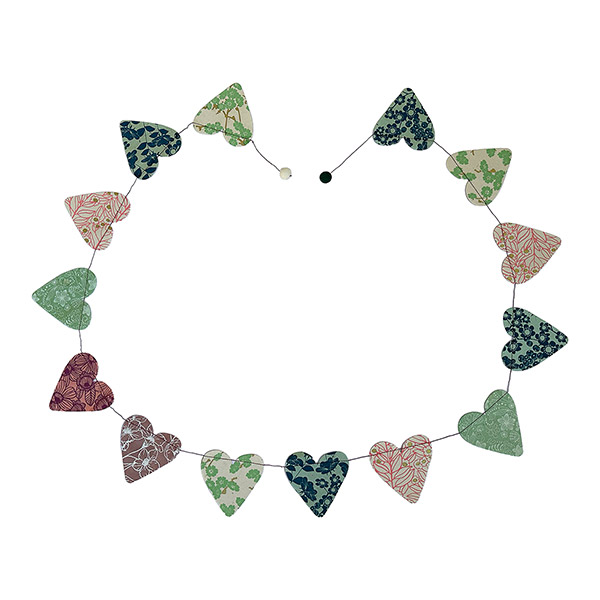Girlande HERZCHEN bunt, 180 cm, Loktapapier handgeschöpft
