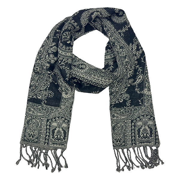 Schal PAISLEY schwarz-grau, 165x35cm Wolle / CONTIGO Fairtrade Onlineshop