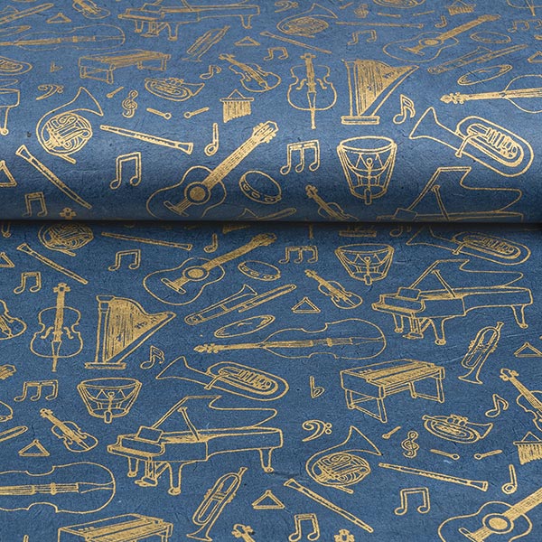 LOKTA Papierbogen, handgeschöpft, INSTRUMENTE nachtblau-gold
