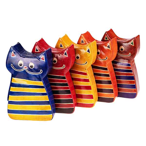 Spardose GRINSEKATZE Ziegenleder / CONTIGO Fairtrade Onlineshop