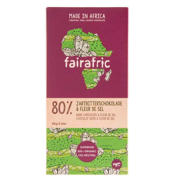 fairafric - BIO Zartbitterschokolade  Fleur de Sel 80% 80g / CONTIGO Fairtrade Onlineshop