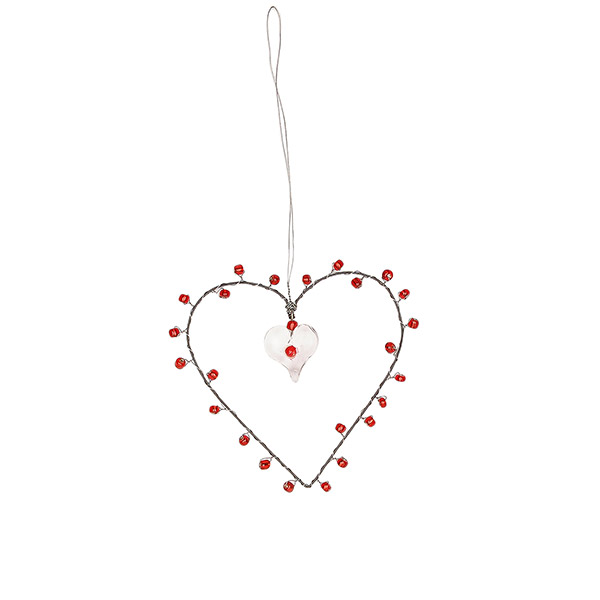 Perlendekoration HERZ 8cm mit Kristall, rot / CONTIGO Fairtrade Onlineshop
