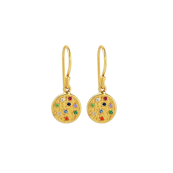 Ohrhänger Plättchen Zirkonia bunt, 22 K vergoldet / CONTIGO Fairtrade Onlineshop