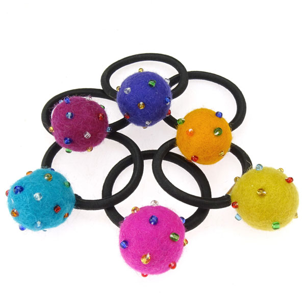 Haargummi KUGEL MIT GLASPERLCHEN (Stückpreis), Wollfilz / CONTIGO Fairtrade Onlineshop