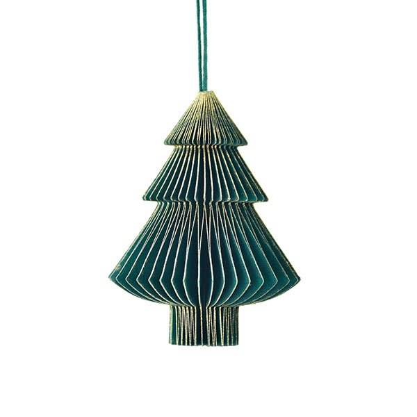 Papierdeko Origami Weihnachtsbaum, 7,5cm, dunkelgrün, Goldrand / CONTIGO Fairtrade Onlineshop