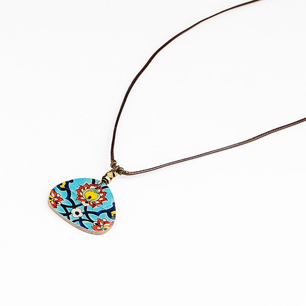 Halskette gerundet Romantic Flower blau-bunt, Fliese