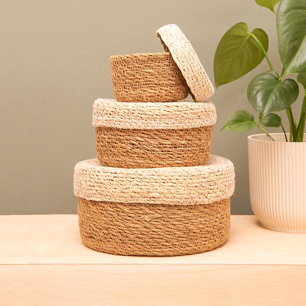 Aufbewahrungskorb 10x6cm TWO-TONE plus Deckel, rund, Hogla / CONTIGO Fairtrade Onlineshop