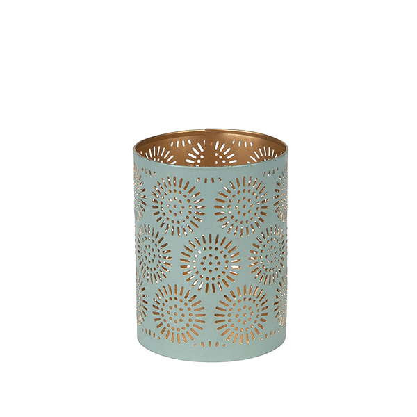 Windlicht 8x10cm DANDELION mint-gold, Eisenblech