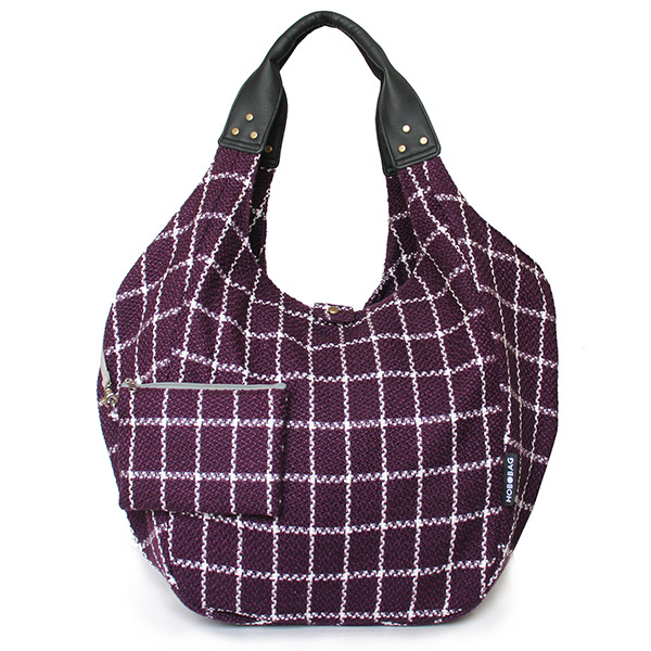 Tasche HOBOBAG CAMBRIDGE, aubergine-weiß Tweed, Wollmix / CONTIGO Fairtrade Onlineshop