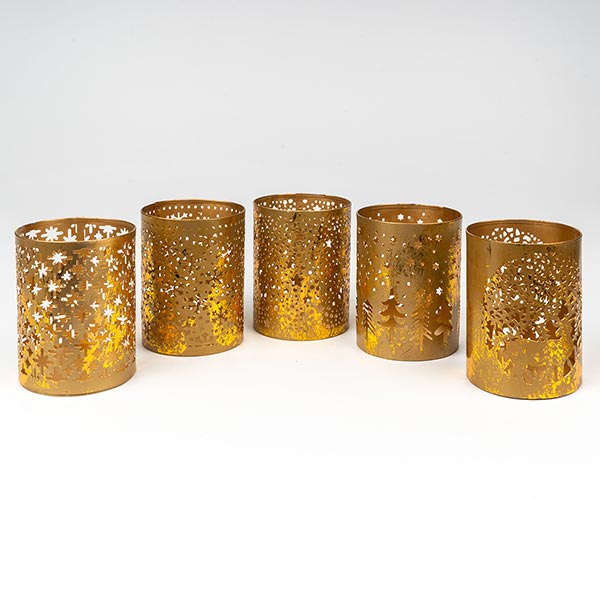 Windlicht 8x10cm SNOW, gold-gold, Eisenblech / CONTIGO Fairtrade Onlineshop