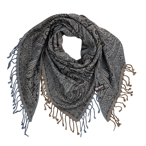 Dreieckstuch PAISLEY, dunkelblau, 120x120x190 cm, 100 % Wolle
