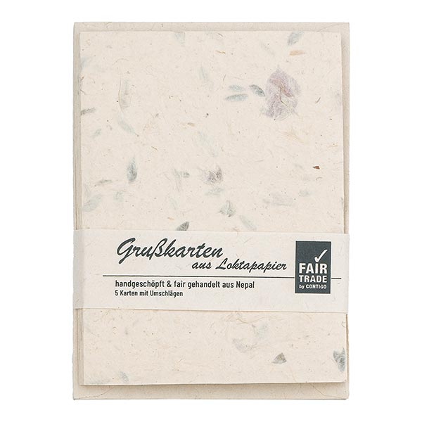 5 Karten mit Umschlag PINK FLOWERS natural, Loktapapier / CONTIGO Fairtrade Onlineshop