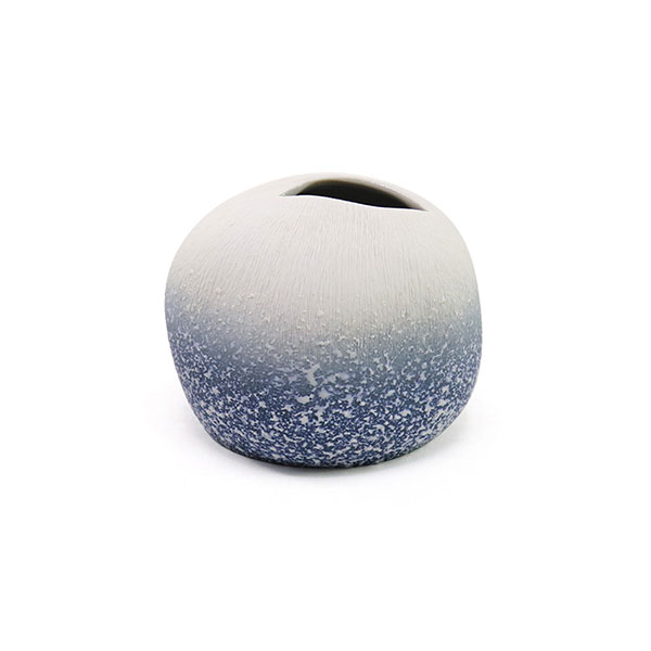 Vase PEBBLE L rund, weiß-blau, 7x8 cm, Keramik handgemacht