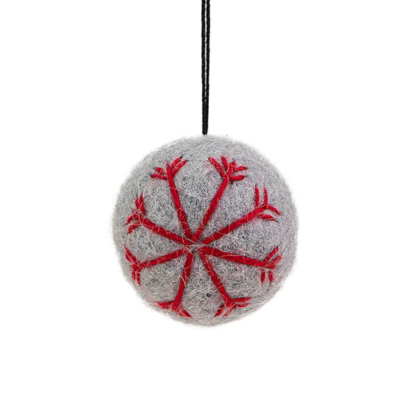 Weihnachtskugel SCHNEEFLOCKE 4cm grau-rot, Wollfilz
