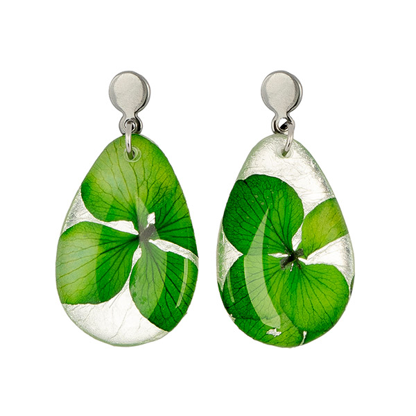 Ohrringe Drop BLÜTEN grün, Edelstahl / CONTIGO Fairtrade Onlineshop