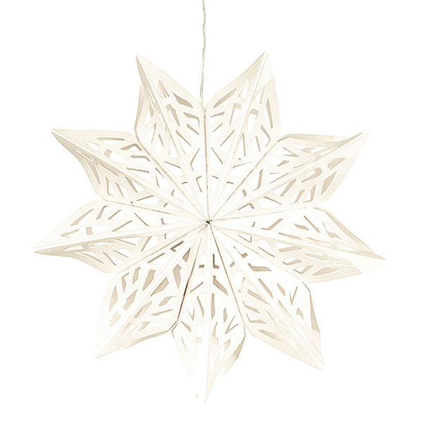 Faltstern Schneeflocke mit LED 23cm, weiß, Papier