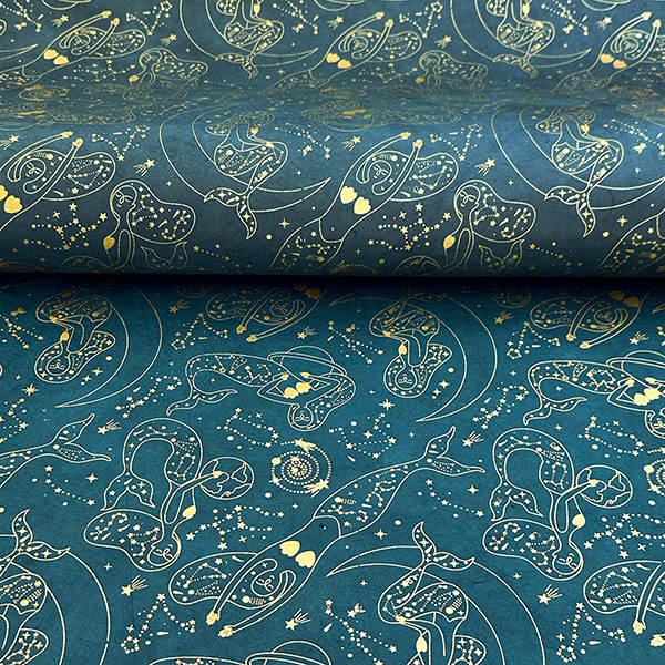 LOKTA Papierbogen, handgemacht, MERMAID MOON, petrolgrün-gold