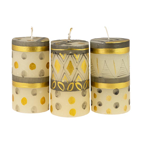 Stumpenkerze 6x10cm BLACK & GOLD, Kapula / CONTIGO Fairtrade Onlineshop