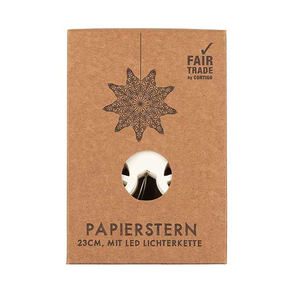 Faltstern Schneeflocke mit LED 23cm, weiß, Papier / CONTIGO Fairtrade Onlineshop