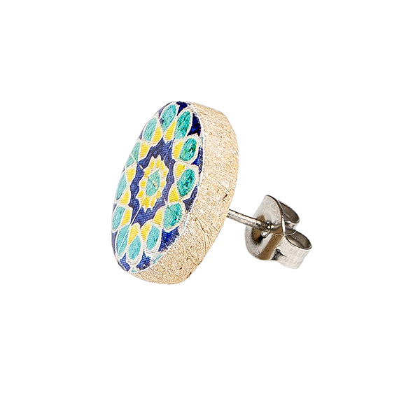 Ohrstecker rund MANDALA türkis-bunt, Fliese