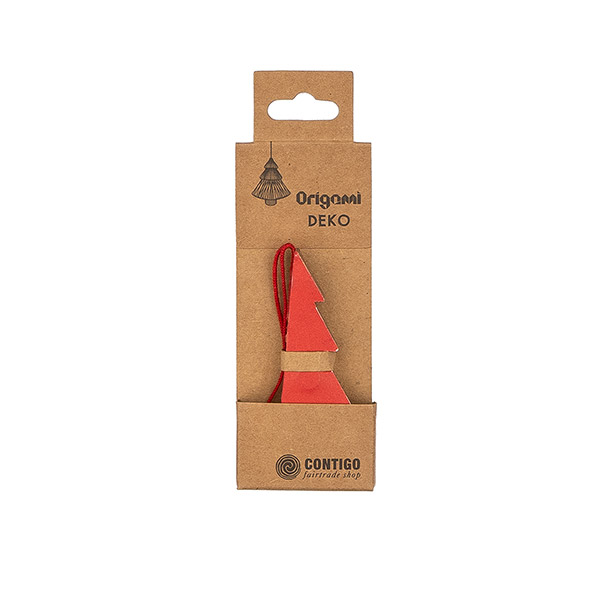 Papierdeko Origami Weihnachtsbaum, 7,5cm, rot, Goldrand