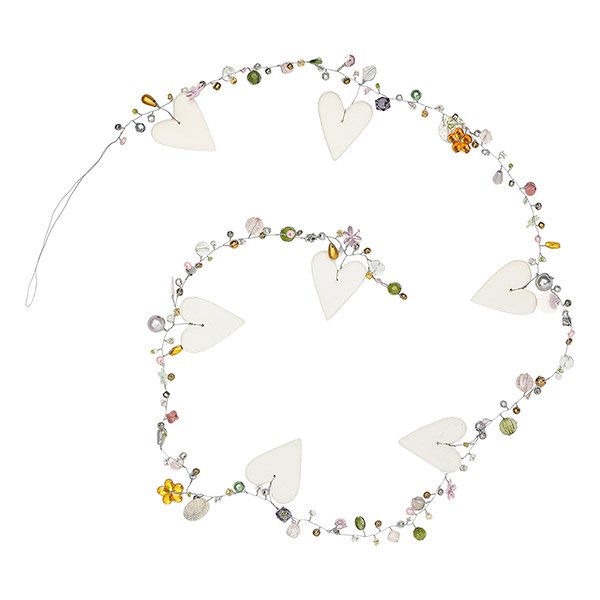 Perlendekoration Girlande "Herz", 90 cm, frühlingspastell