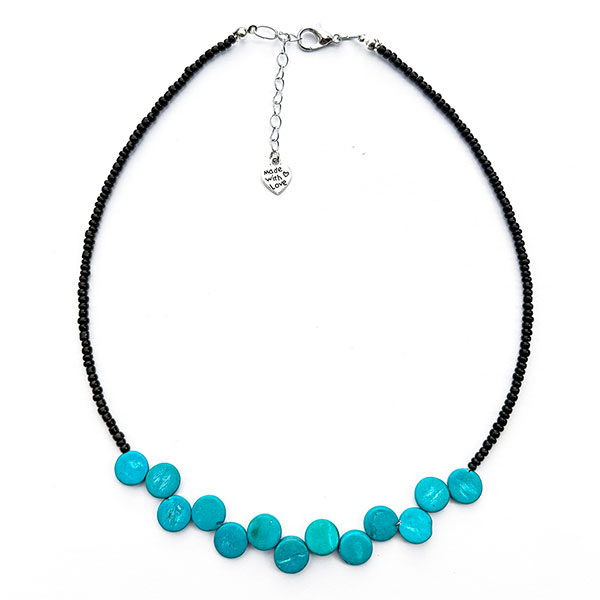 Halskette Puntos, karibik blau, Kokosnuss