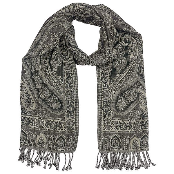 Wendestola PAISLEY schwarz-grau-weiß, 180x70 cm, 100 % Wolle Wendestola PAISLEY schwarz-grau-weiß, 180x70 cm, 100 % Wolle