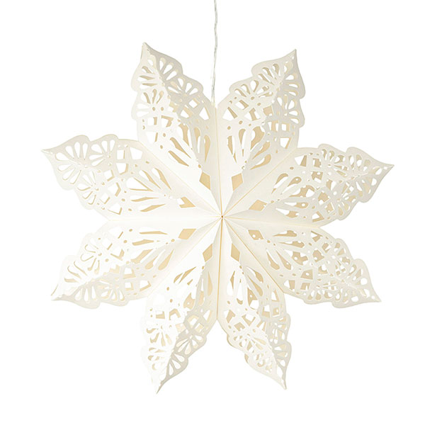 Faltstern Schneeflocke mit LED 30cm, weiß, Papier / CONTIGO Fairtrade Onlineshop