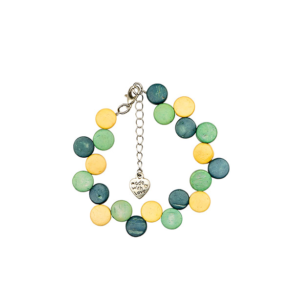 Armband Puntos, grün-gelb, Kokosnuss / CONTIGO Fairtrade Onlineshop