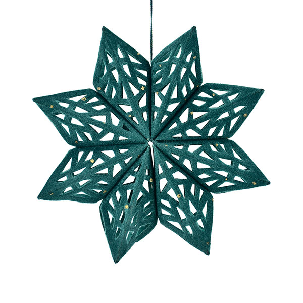 Samtstern mit goldenen Punkten, 15cm, dunkelgrün, Papier beflockt