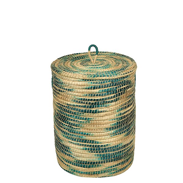 Wäschekorb 50cm TEAL MELANGE flacher Deckel, Kaisagras