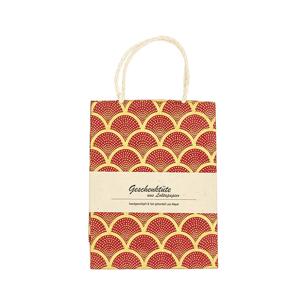 Geschenktüte S JAKOBSMUSCHEL, beere-gold, Loktapapier / CONTIGO Fairtrade Onlineshop