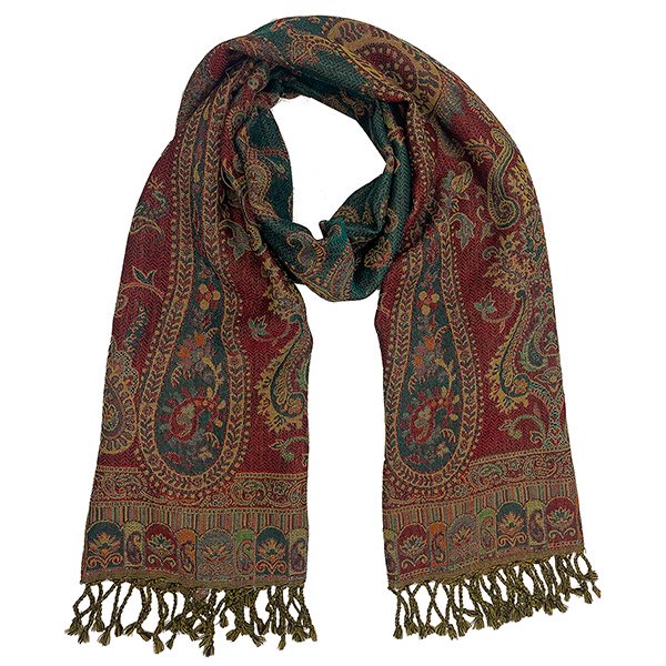 Wendestola PAISLEY dunkelrot-blau-beige, 180x70 cm, 100 % Wolle